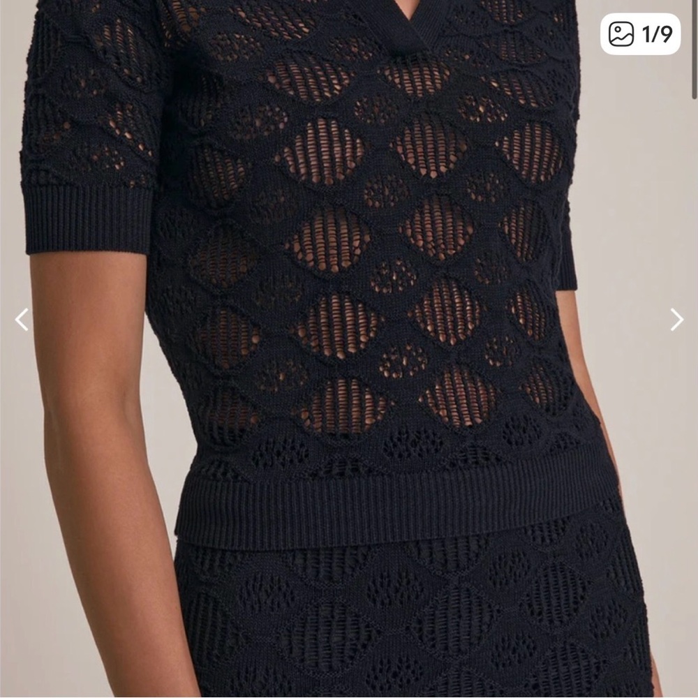 Favorite Daughter Navy Open-Knit V-Neck Top Courtside Polo